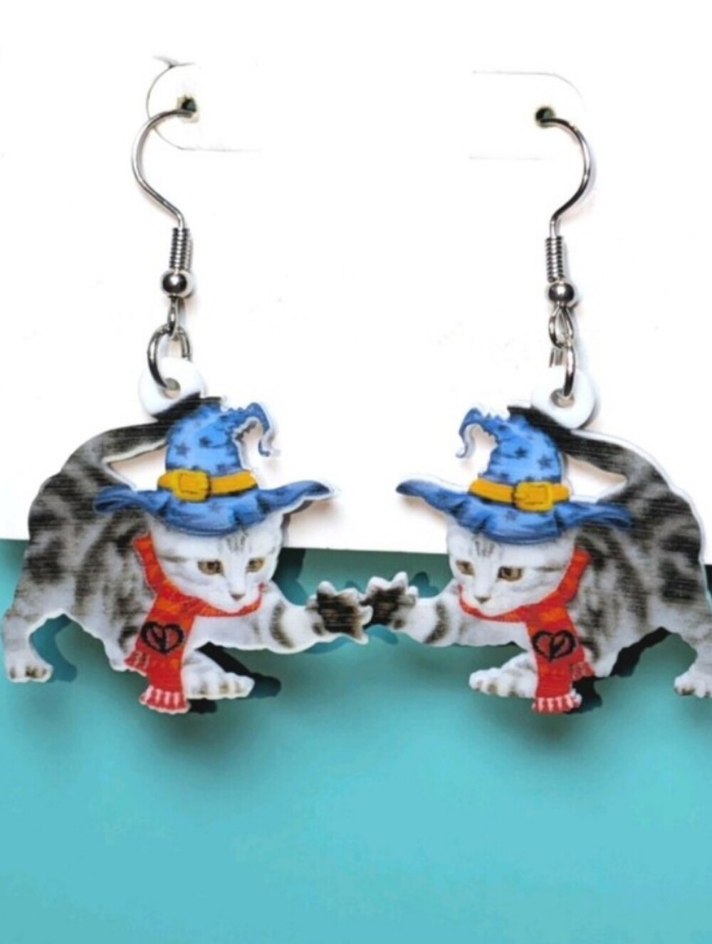 Cute Cat Wizard Earrings in Blue and Red - Pet Lover Jewelry